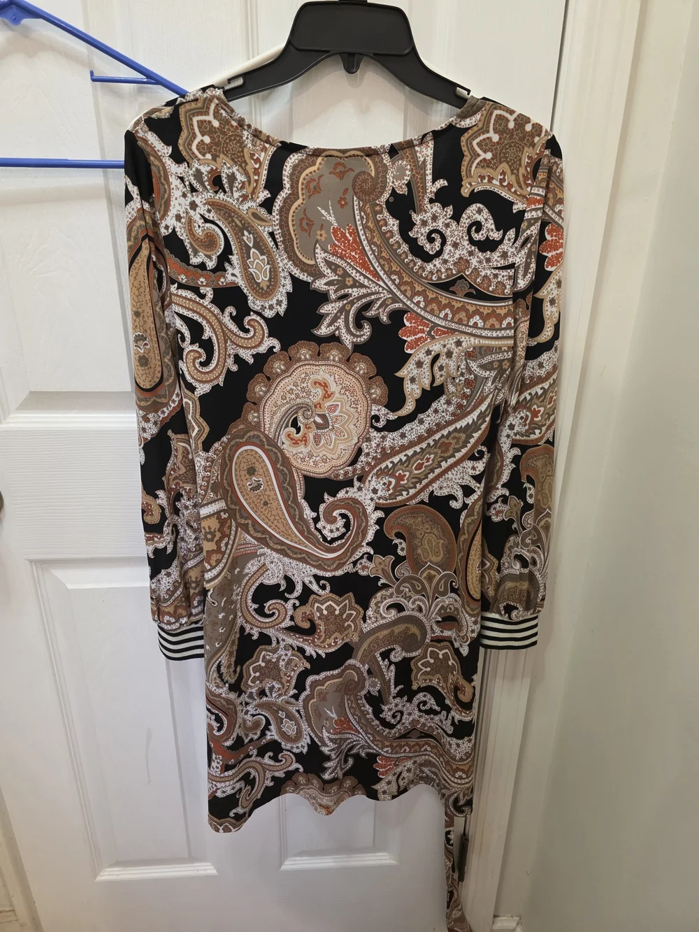 MSK Black Paisley Long-Sleeve Belted Dress with Brown and Cream Accents